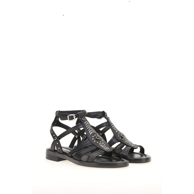 Leather Flat Sandals, black, MJUS