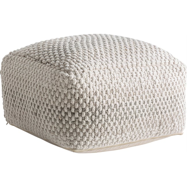 Pouf en laine bouclée fait main Couleur blanc cassé et gris <span itemprop=