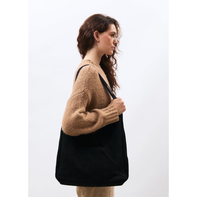 Sac hobo en daim noir <span itemprop=