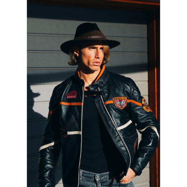 VESTE   EN CUIR R66 VEGAS noir <span itemprop=