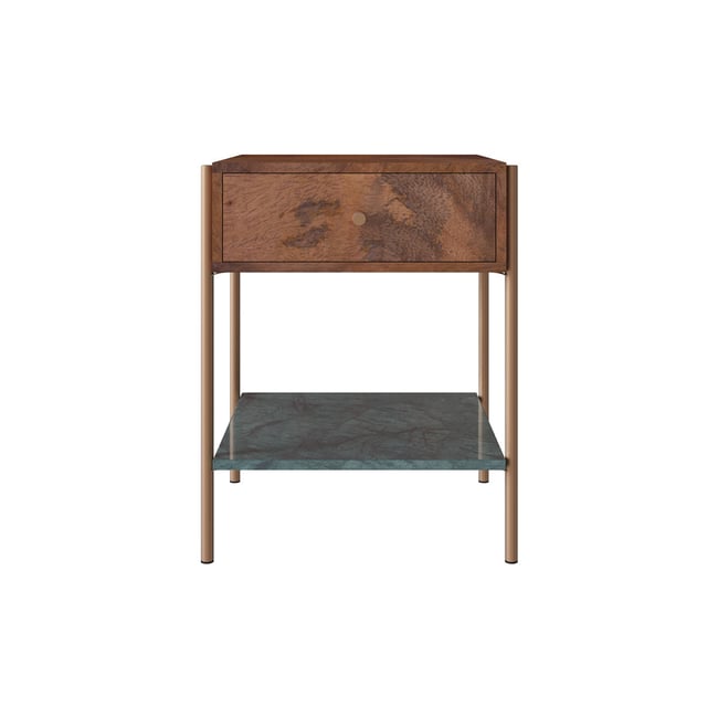 Table de chevet en bois de manguier et marbre - DOORI Couleur bois foncé et marbre vert <span itemprop=