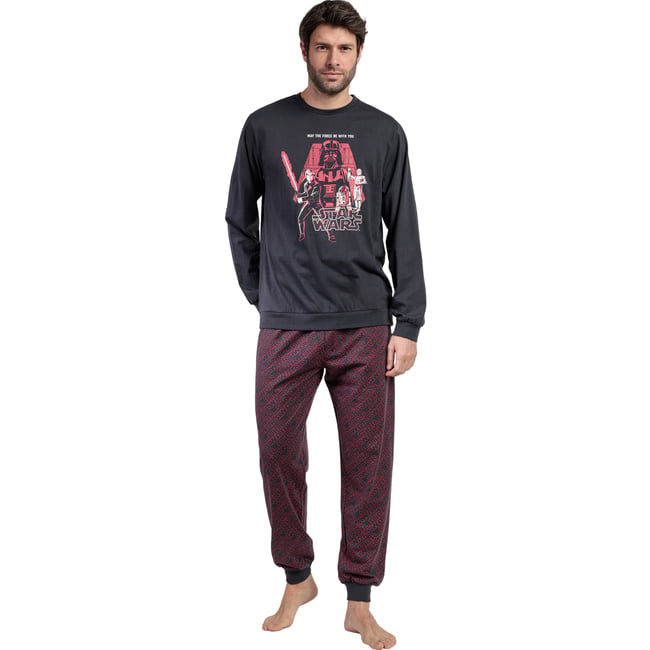 Pyjama pantalon top manches longues May The Force Star Wars gris <span itemprop=