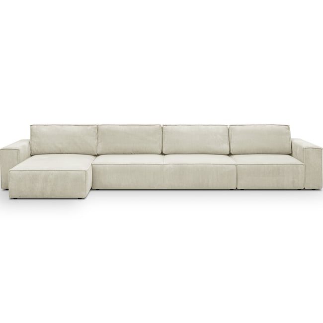 Canapé d'angle convertible 7 places en velours côtelé - HARPER MOD Couleur beige <span itemprop=