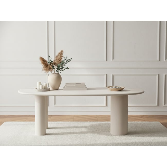 Table à manger ovale CONSTANCE 200 cm beige effet béton Couleur beige <span itemprop=