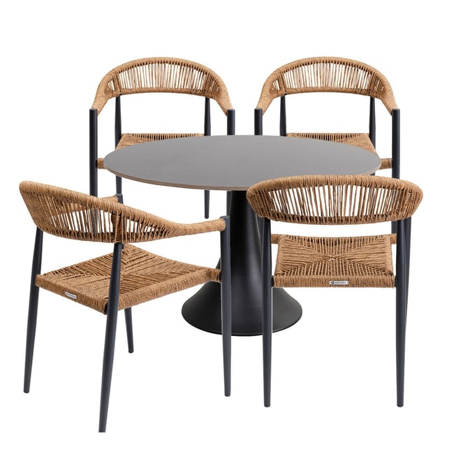 Table ronde en grès et 4 chaises, GRANDE POSSIBILITA nature <span itemprop=