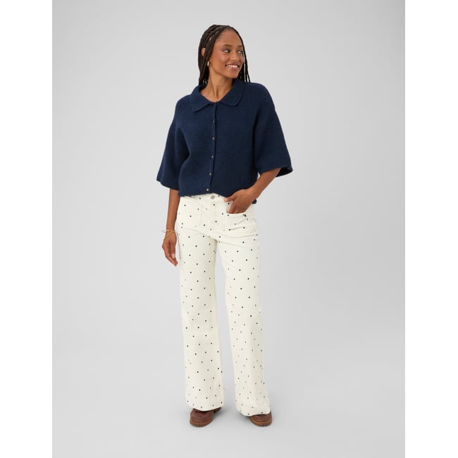 Pantalon imprimé coupe droite blanc écru <span itemprop=