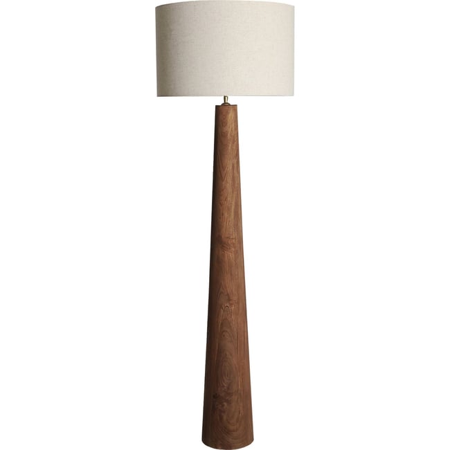 Lampadaire en bois de manguier avec abat-jour en lin Couleur marron bois et lin crème <span itemprop=