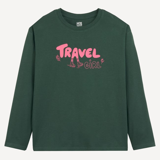 T-shirt à manches longues, motif graphique vert <span itemprop=