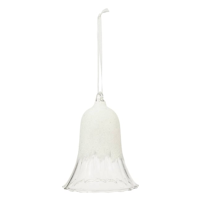 Décoration de sapin verre cloche pailletée blanc 10cm Couleur blanc <span itemprop=