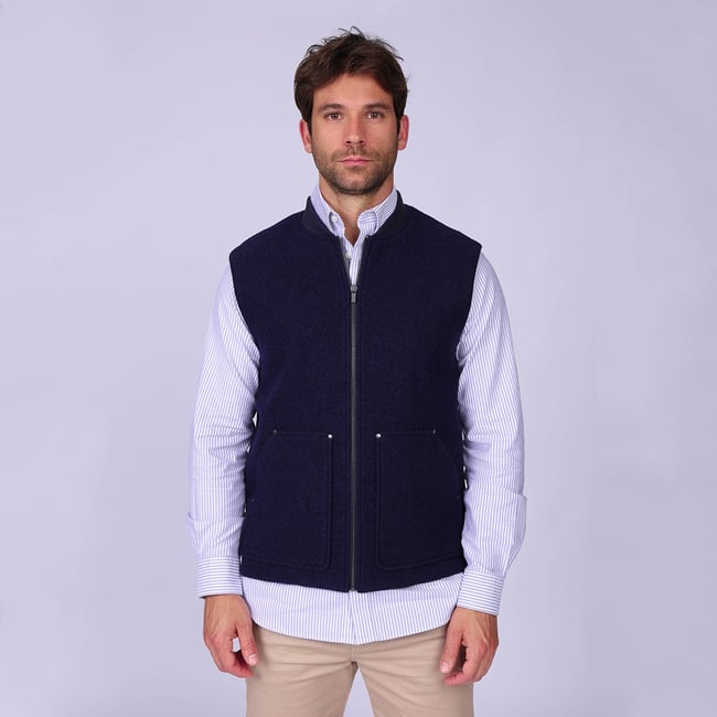 Veste sans manches en laine bleu marine <span itemprop=