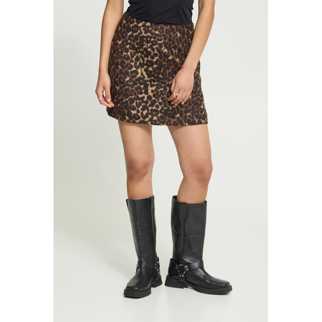 Jupe courte, imprimé animalier marron animal <span itemprop=