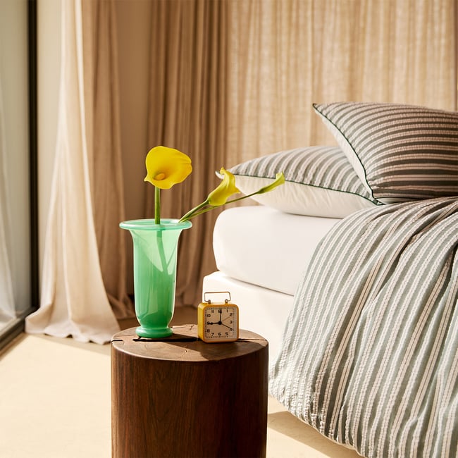 Housse de couette en percale de coton seersucker, L SEERLINE vert <span itemprop=
