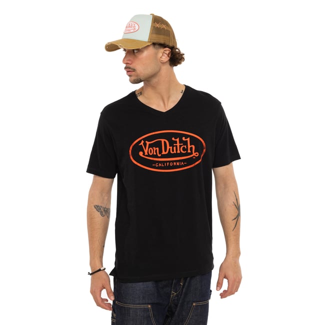 Tee Shirt coton Tyron noir/orange <span itemprop=