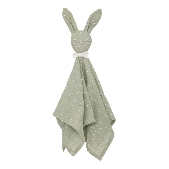 Doudou carré et brodé de petits pois vert <span itemprop=