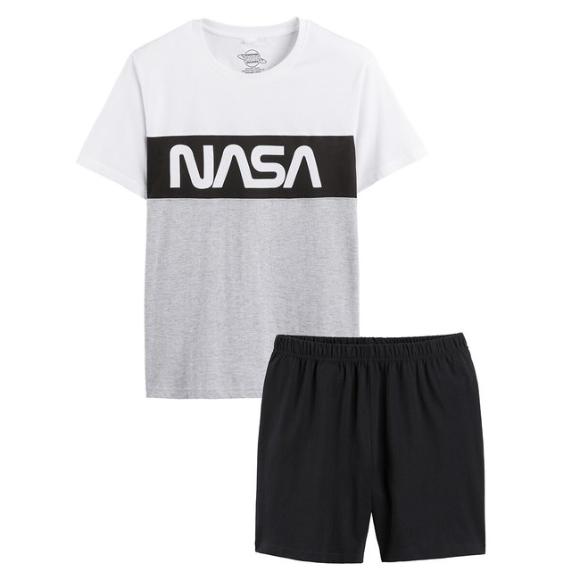 Cotton Short Pyjamas, white + grey + black, NASA