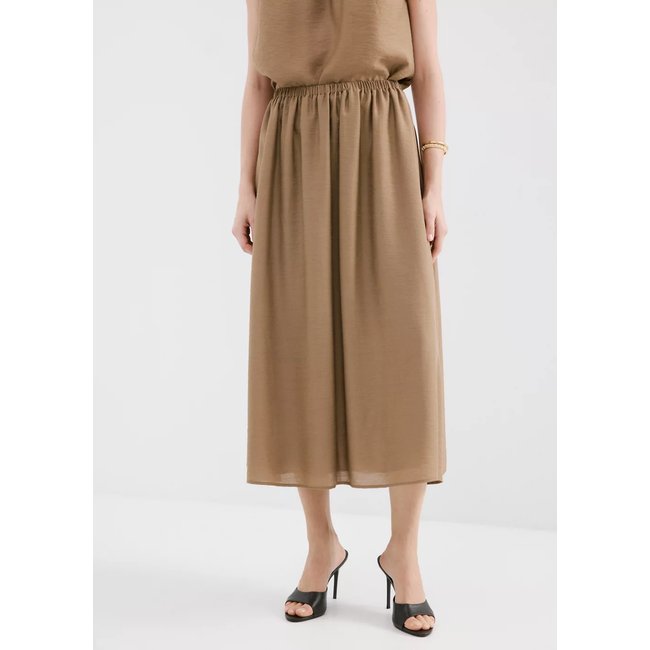 Jupe midi froncée marron <span itemprop=