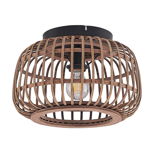 Plafonnier en bois scandinave, Bominio Couleur noir mat, bois clair <span itemprop=