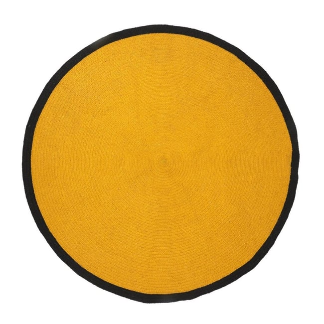 Tapis Rond Moutarde Bord Noir D120 Coton Couleur v002238 <span itemprop=
