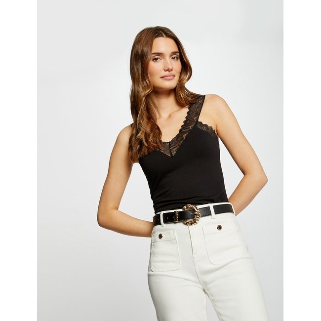 Camiseta de tirantes con escote de encaje negro <span itemprop=