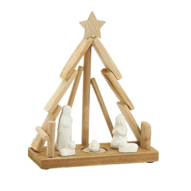 Crèche en bois et céramique Sapin Couleur white <span itemprop=