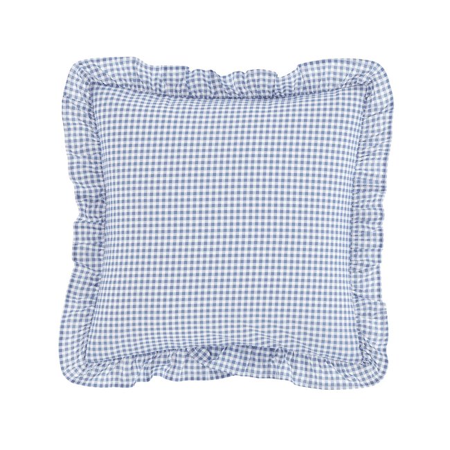 Lucie Floral Frill Fully Reversible Cushion, blue, CATHERINE LANSFIELD