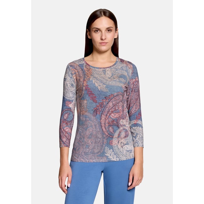 T-shirt basique à imprimé bleu/rouge <span itemprop=