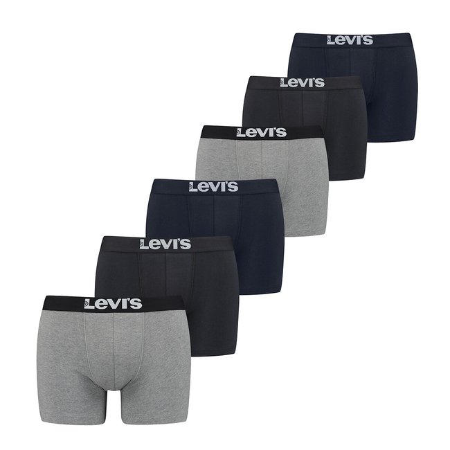 Confezione da 6 boxer in cotone tinta unita nero + grigio scuro + blu scuro LEVI'S