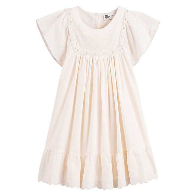 Besticktes Kleid mit kurzen Ärmeln, reine Baumwolle ecru <span itemprop=