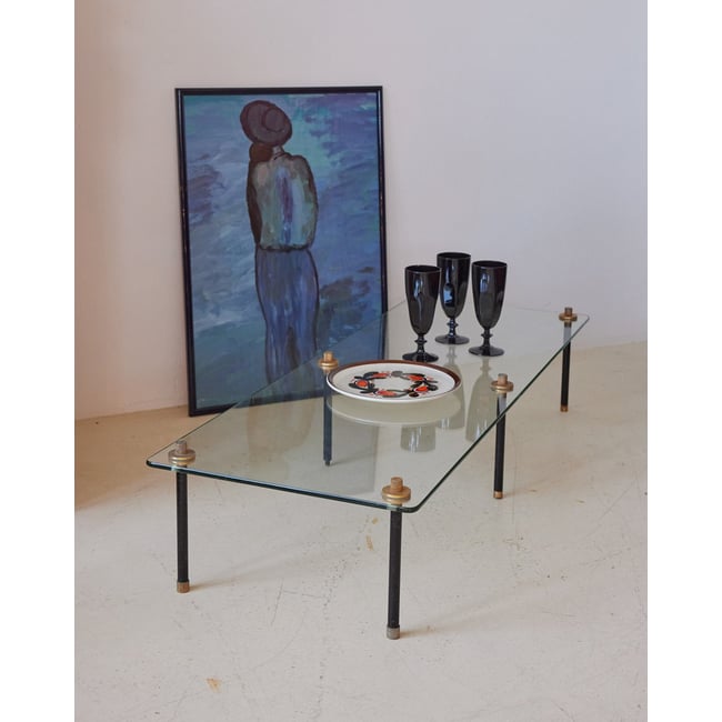 Table basse en verre vintage Donna N°1090 - Bon état Couleur transparent <span itemprop=