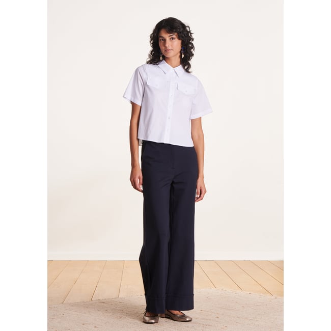 Pantalon large en jersey bleu encre <span itemprop=