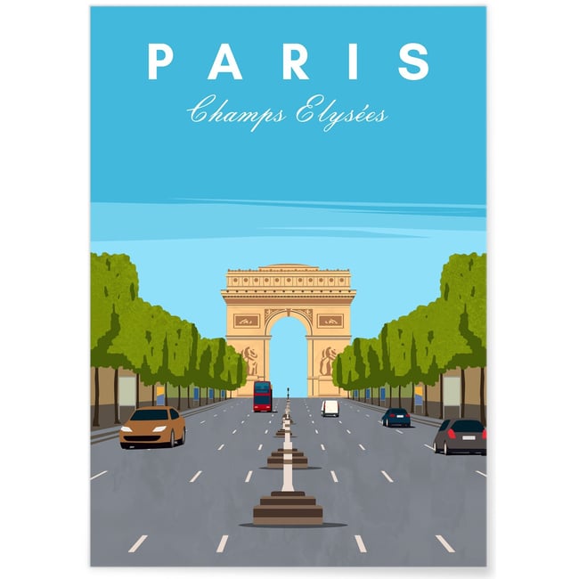Affiche ville Paris - Champs Elysées Couleur blanc <span itemprop=