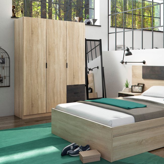 Armoire 3 portes et 3 tiroirs Couleur bois naturel <span itemprop=