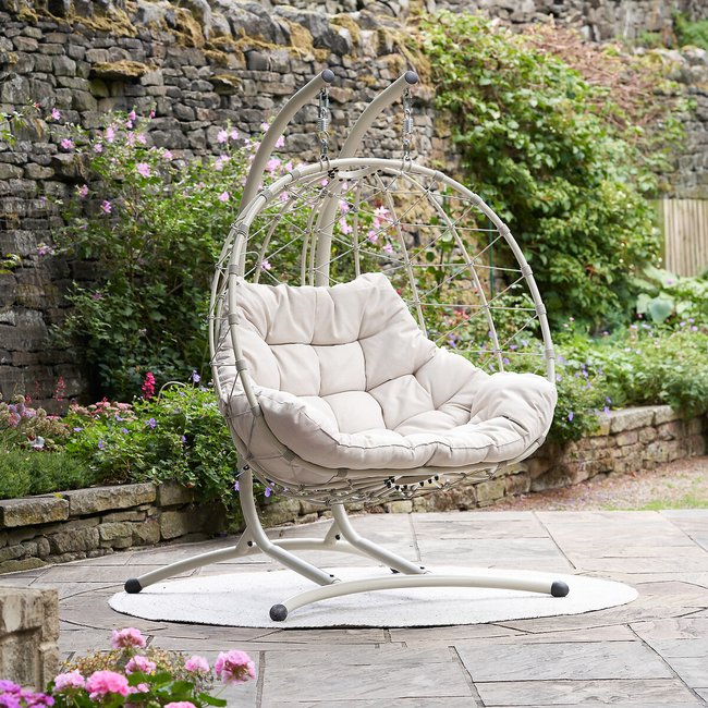 Sienna Garden Double Hanging Egg Chair, stone beige, SO'HOME