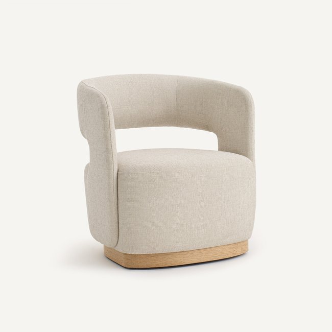 Fauteuil pivotant, en plaqué chêne et tissu texturé, JESPER ficelle <span itemprop=