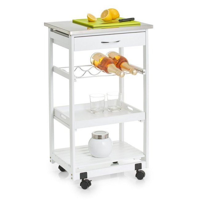 Meuble cuisine desserte à roulettes bois Couleur blanc <span itemprop=