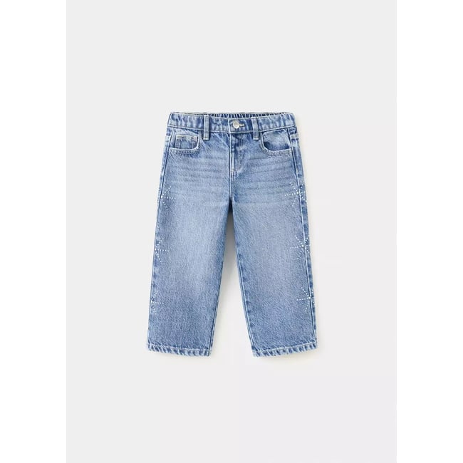 Jean style jupe-culotte détail strass bleu moyen <span itemprop=