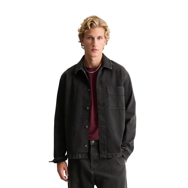 Surchemise en denim, coupe classique en pur coton biologique noir <span itemprop=