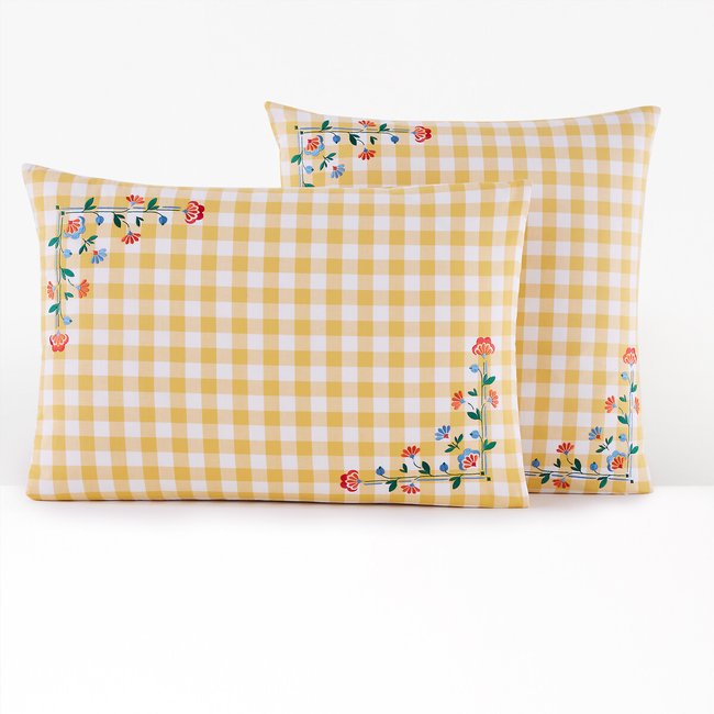 Alphée Gingham Embroidered 100% Cotton Pillowcase yellow gingham LA REDOUTE INTERIEURS