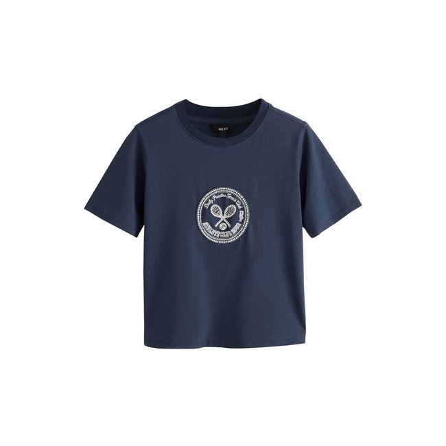 T-shirt ras du cou à manches courtes tennis bleu marine <span itemprop=