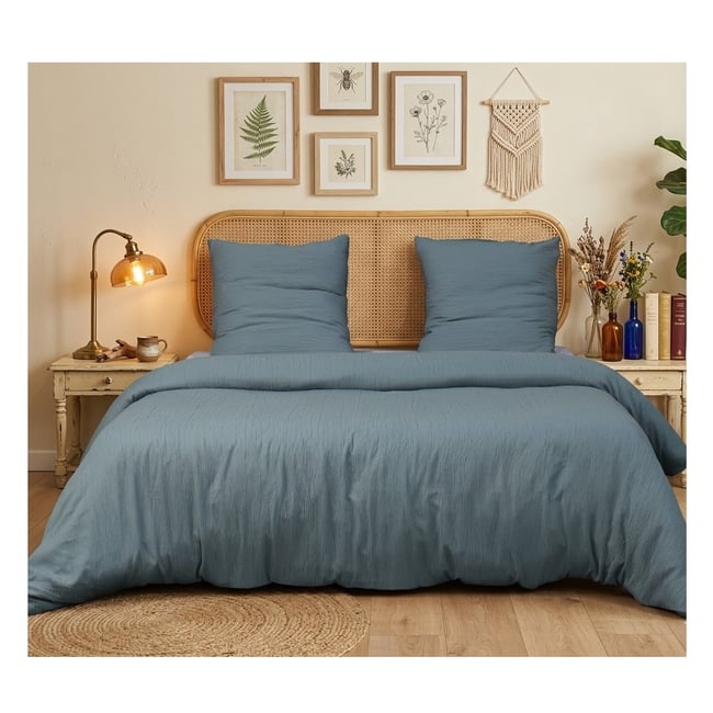 Parure de lit en gaze de microfibre Collection Uni bleu <span itemprop=