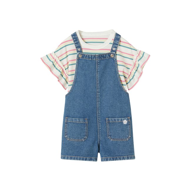 Ensemble t-shirt + salopette en jean stone <span itemprop=