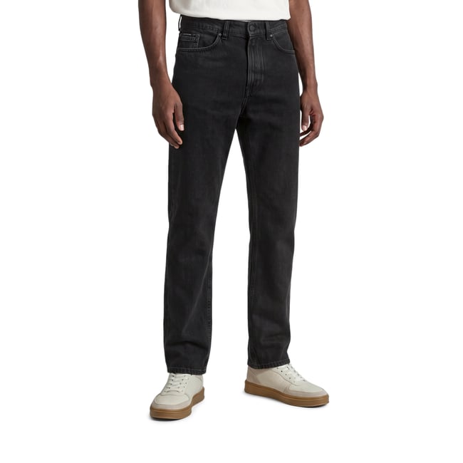Jeans modèle Runne tapered en pur coton bio noir <span itemprop=