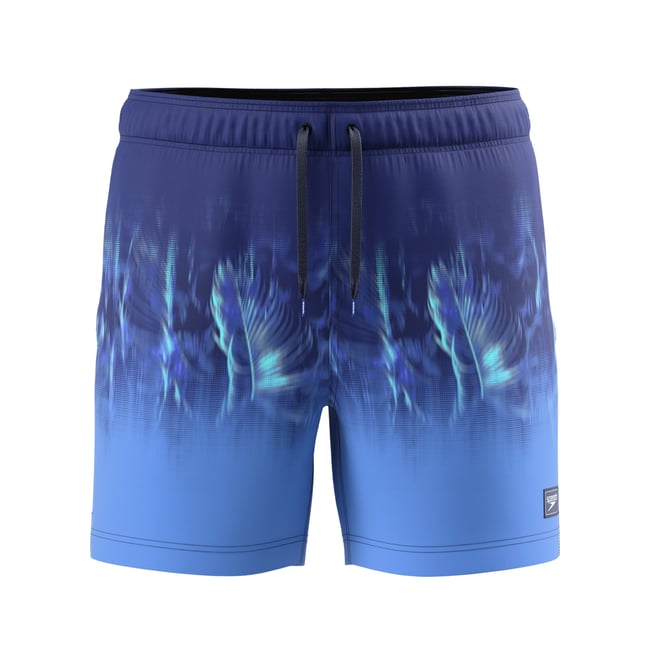 Short de bain à taille élastiquée motif/style imprimé palmier ENGINEERED REDONDO EDGE bleu <span itemprop=