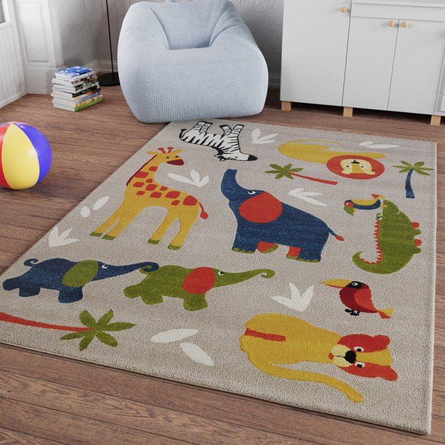 Tapis enfant motif animaux savane , BENNY & FRIENDS Couleur multicolore <span itemprop=