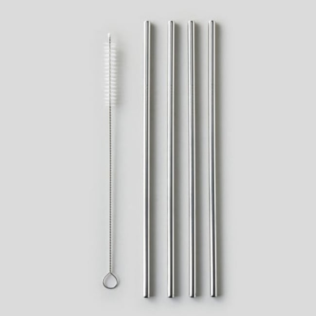 Lot de 4 pailles avec goupillon Couleur argent <span itemprop=