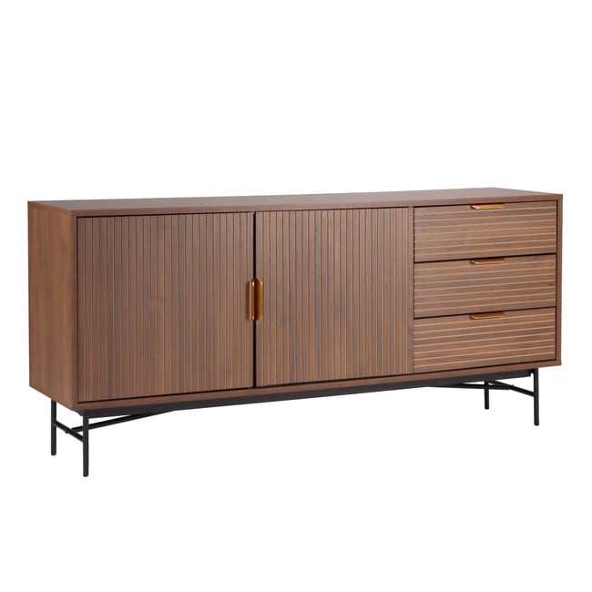 Buffet 2 portes et 3 tiroirs en mélaminé et acier 160 cm, GABIN - OVIALA