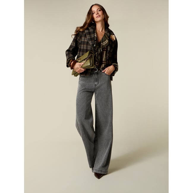 Jean palazzo à petits clous gris <span itemprop=