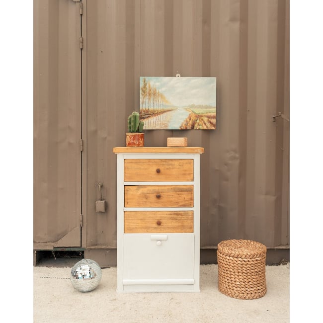 Meuble d'appoint en bois blanc Gilbert N°1916 - Bon état Couleur bois clair <span itemprop=
