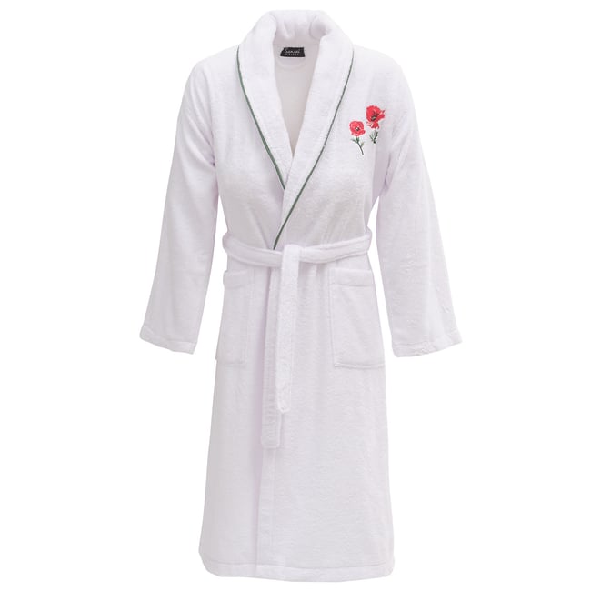 Peignoir brodé col châle 420 g/m² AURORE blanc <span itemprop=