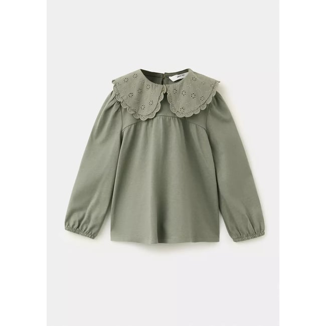 T-shirt col claudine brodé vert forêt <span itemprop=